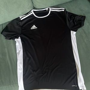 Medium black adidas shirt with white stripes